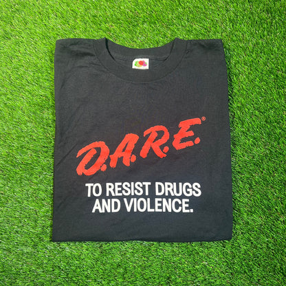 1990s D.A.R.E. "To Resist Drugs and Violence" Black Tee Size XL USED v18830