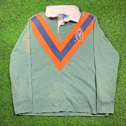 Y2K Polo Ralph Lauren Orange Green Crest Polo Size XL USED v18671