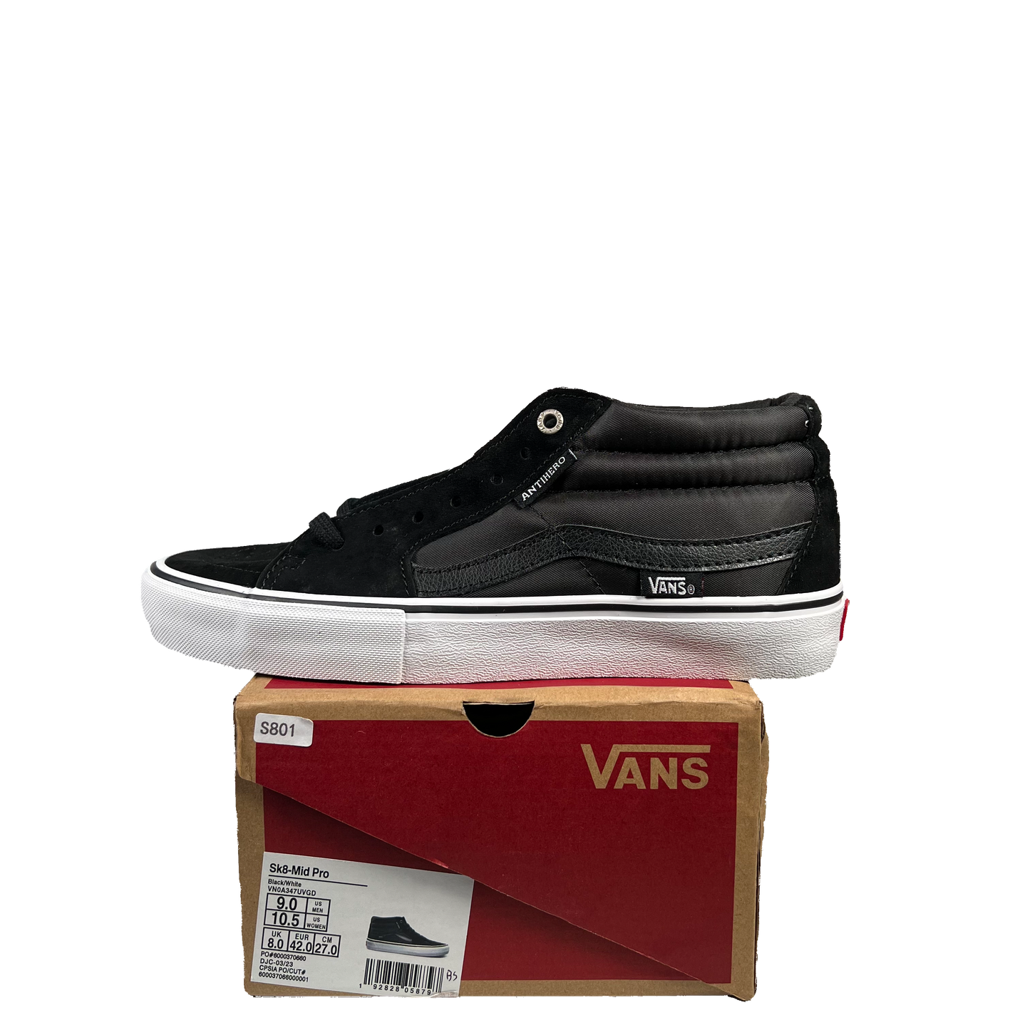 Vans Anti Hero Black Sk8 Mid Pro (2019) Size 9 NEW s20068