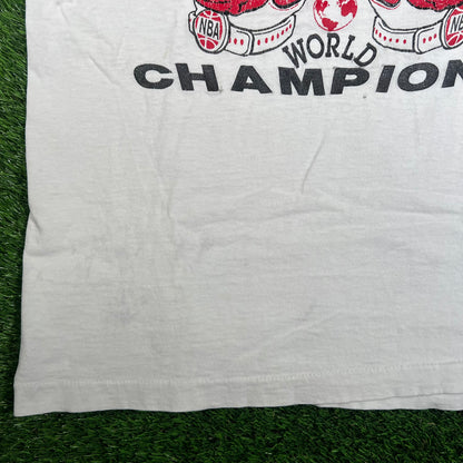 1992 Chicago Bulls White Back 2 Back Champos Tee Size Large USED v18230