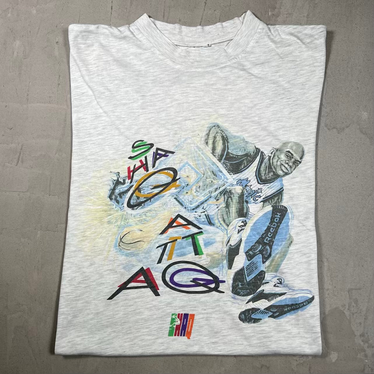 1990s Reebok Shaq Attack Grey Tee Size Large USED v20219