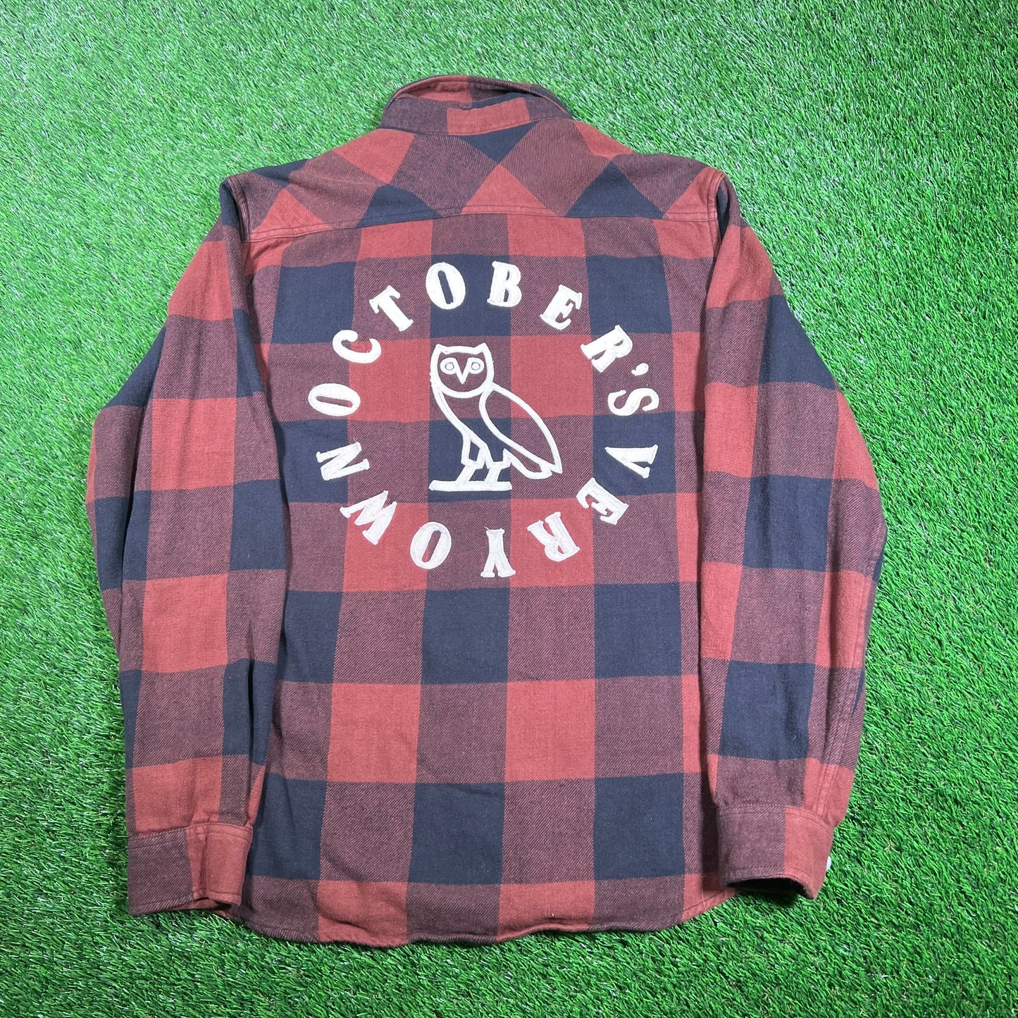 OVO Brown Buffalo Plaid Flannel Shirt Size Large USED x15566