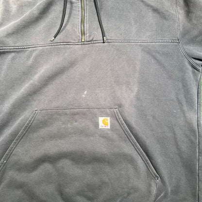 Y2K Carhartt Washed Black Half Zip Hoodie Size XL USED v18375