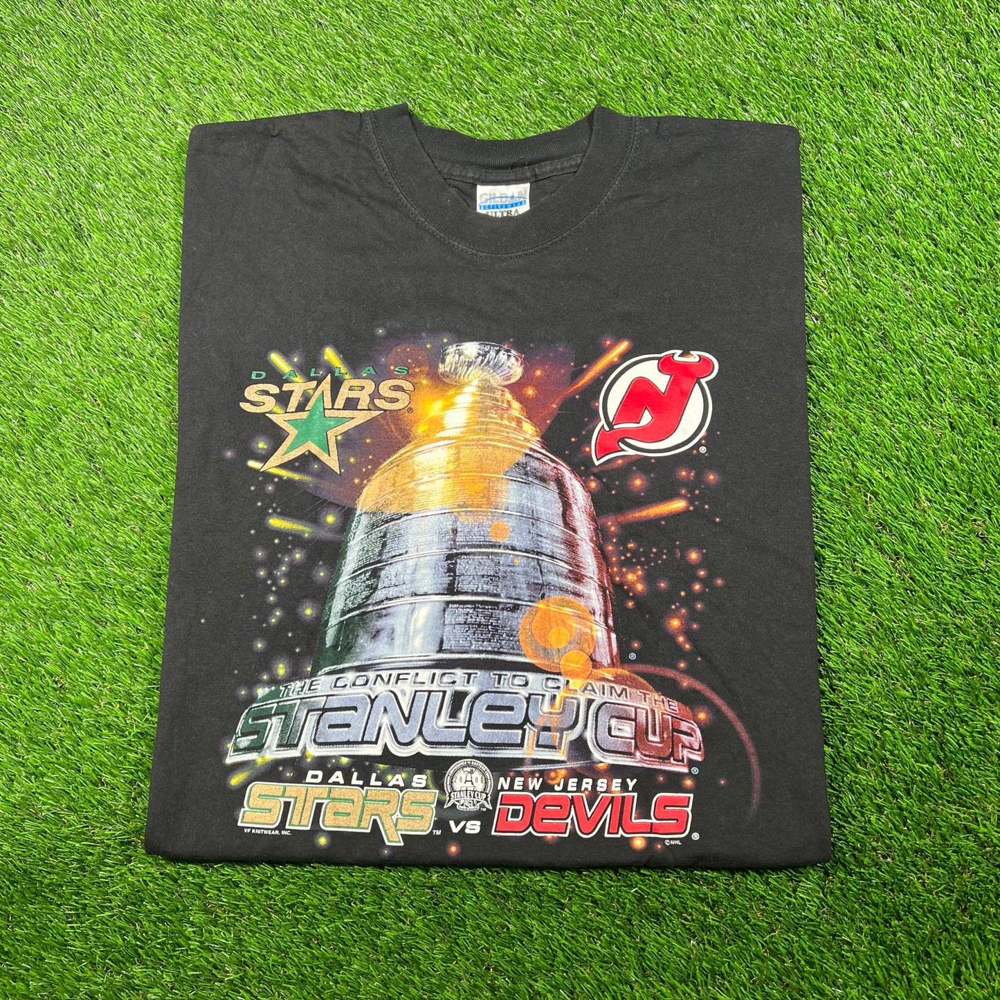 2000 Devils Stars Stanley Cup Champs Black Tee Size XL USED v17512