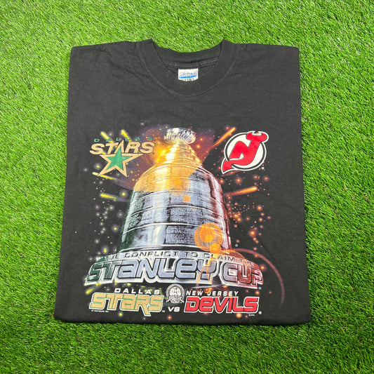 2000 Devils Stars Stanley Cup Champs Black Tee Size XL USED v17512