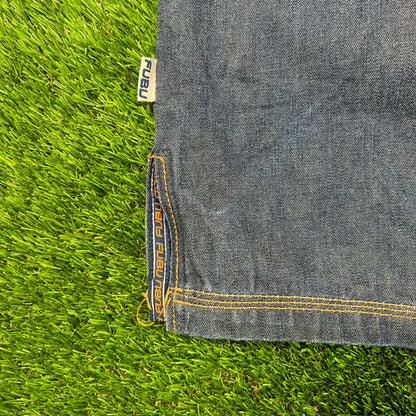 Y2K Fubu Blue Selvedge Denim Shirt Size XXL USED v17895