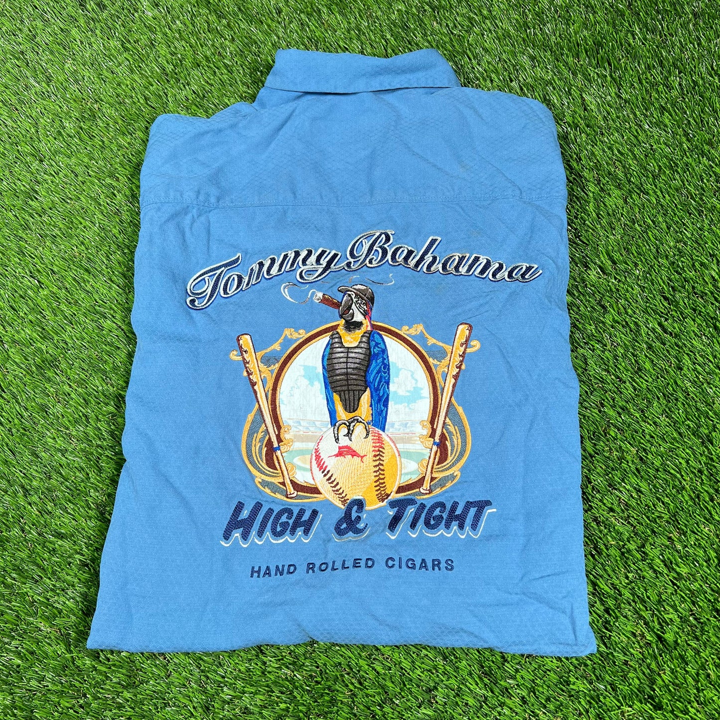 Tommy Bahama Blue Silk Camp Shirt Size Small USED v16705