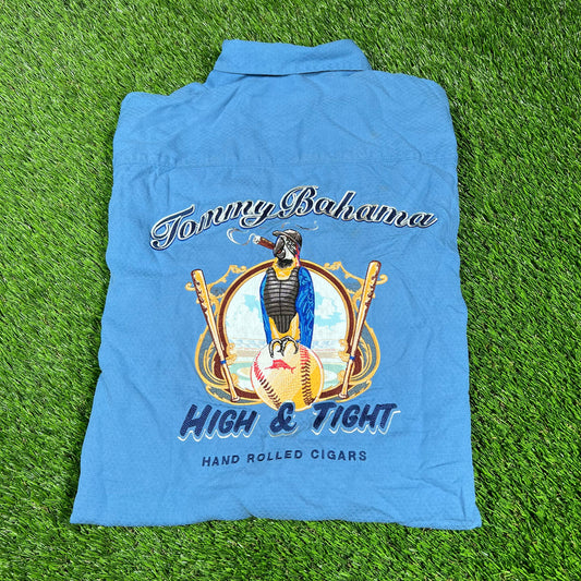 Tommy Bahama Blue Silk Camp Shirt Size Small USED v16705