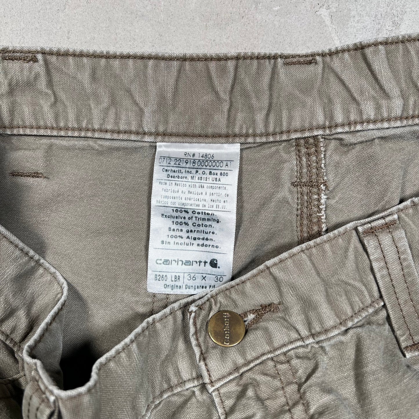 Y2K Carhartt Cargo Tan Workwear Pants Size 36x30 USED v19468