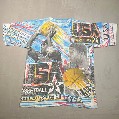 1992 Magic Johnson Tag USA Basketball Full Print Tee Size Large USED v5168