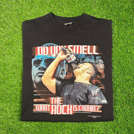 2000's WWE The Rock "Do You Smell What The Rock Is Cooking?" Black Tee Size XL USED v18778
