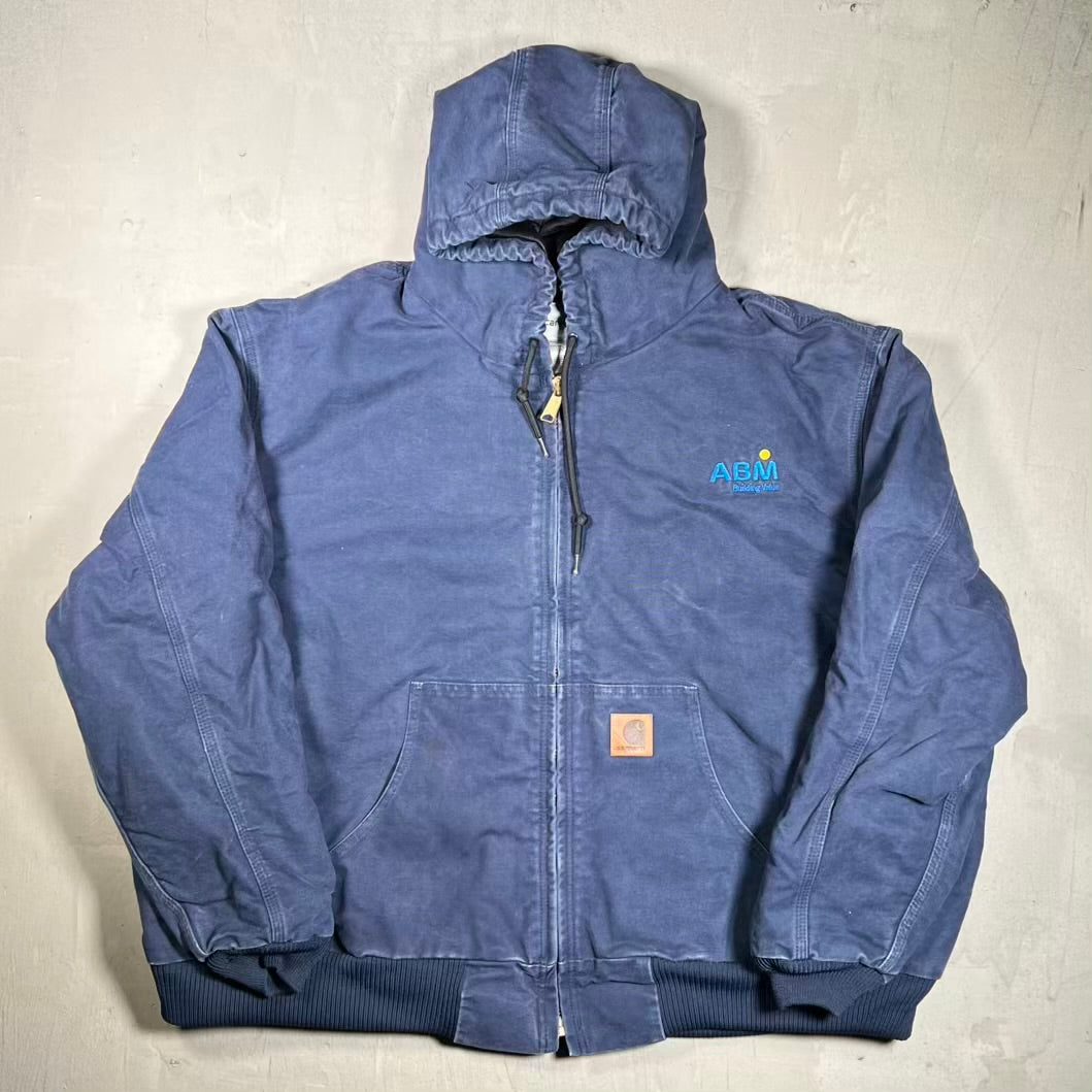 Y2K Carhartt Active ABM Workwear Washed Blue ZIp Up Jacket Size 4XL USED v20359