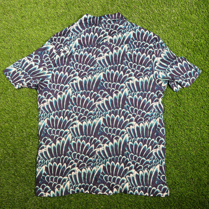 Ed Hardy Feather AOP Short Sleeve Button Down Size Small USED v17450
