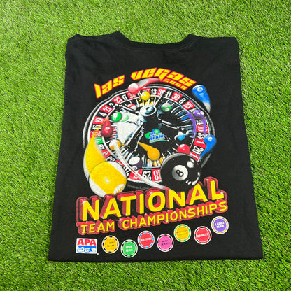 Y2K Black Las Vegas Billiards Team Championship Tee Size XXL USED v16604