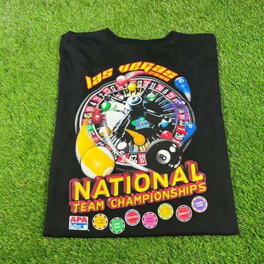 Y2K Black Las Vegas Billiards Team Championship Tee Size XXL USED v16604