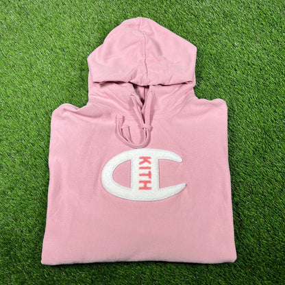 Kith x Champion Pink Logo Hoodie (2018) Size Large USED x14740