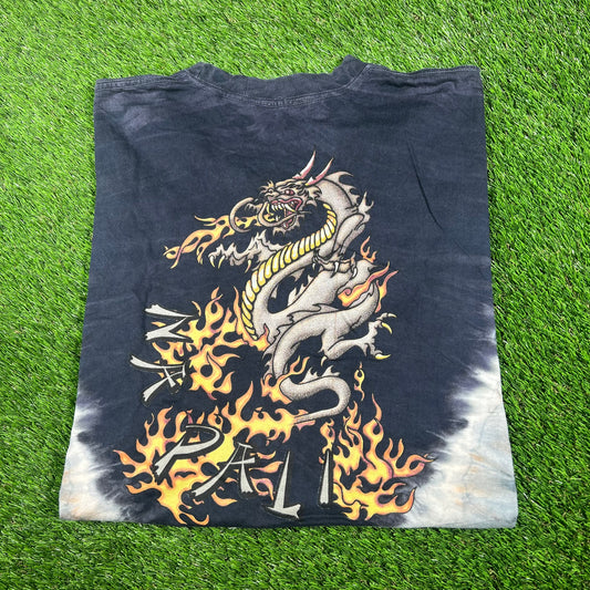 Y2K Na Pali Tie Dye Dragon Back Hit Blue Tee Size XL USED v17089