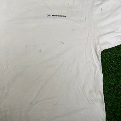 1990s Motorola Make Money Save Money White Tee Size XL USED v18173