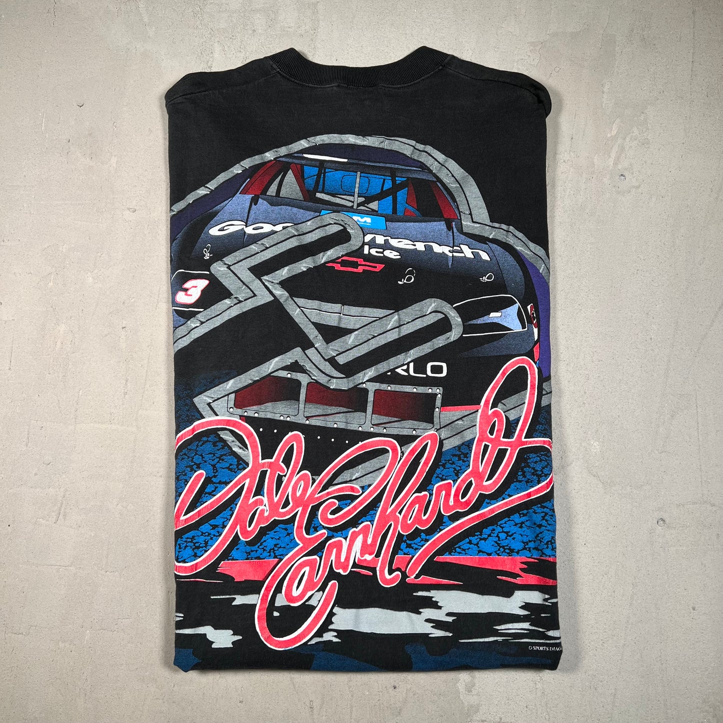 1990s The Man Dale Ernhardt Goodwrench AOP Black Tee Size XL USED v15927