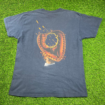 1994 New York Yankees Navy Cartoon Fastball Tee Size Large USED v18368