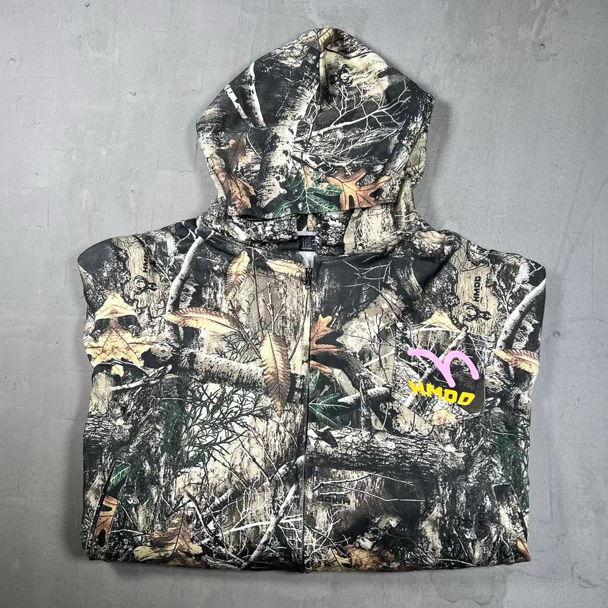 HMDD Camo Multi Pocket Zip Up Hoodie Size Large USED x18680