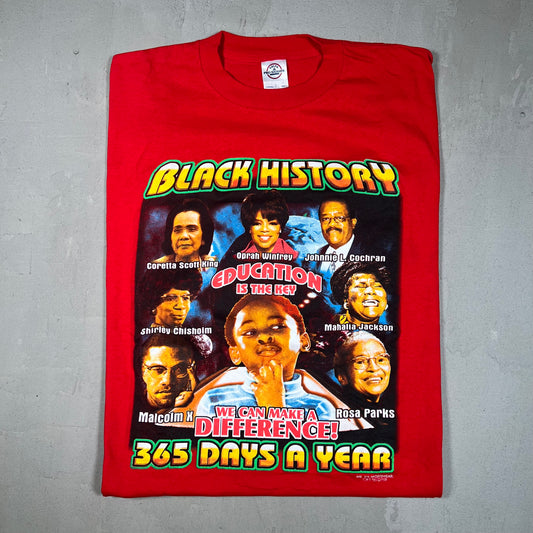 Y2K Black History 365 Days Red Tee Size Large USED v19159
