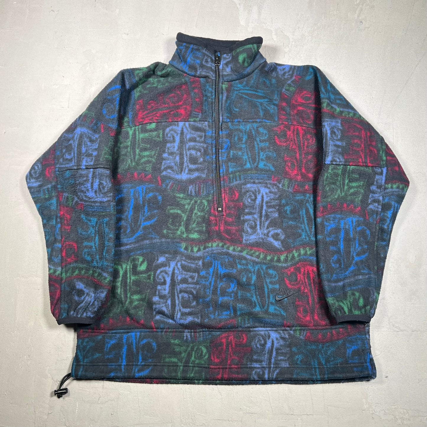 Y2K Nike F.I.T Abstract Pattern Quater Zip Fleece Jacket Size Medium USED v19281