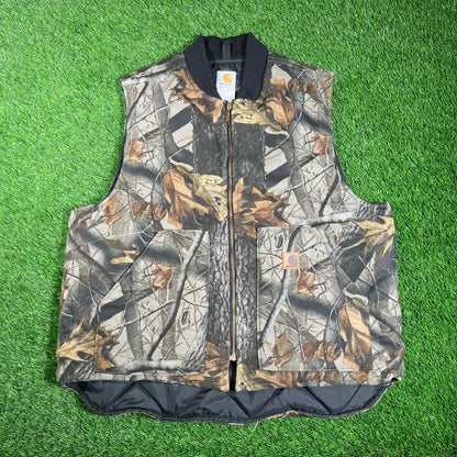 Y2K Carhartt Woodland Camo Insulated Vest Size XL USED v18206