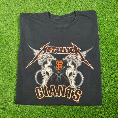 Metallica San Francisco Giants Black Skulls Tee Size XL USED v17542