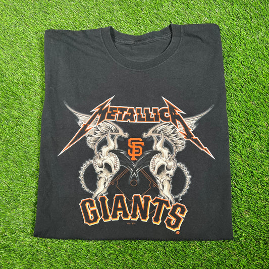 Metallica San Francisco Giants Black Skulls Tee Size XL USED v17542