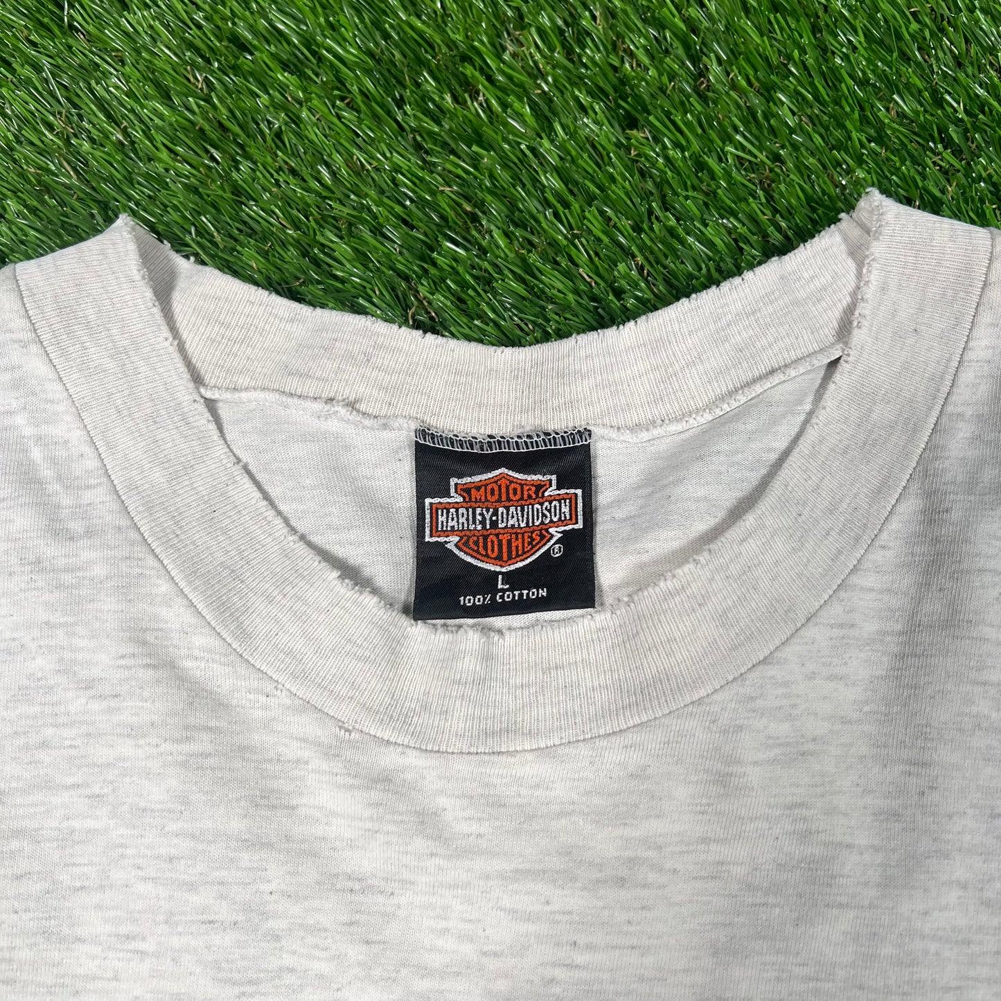 1990s Harley Davidson "Born in the USA" Light Grey Tee SIze Large USED v18032