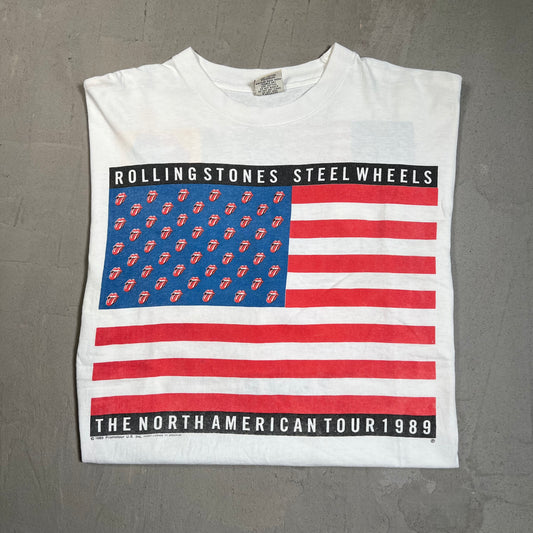1989 Rolling Stones Steel Wheels American Tour White Tee Size Medium USED v19455
