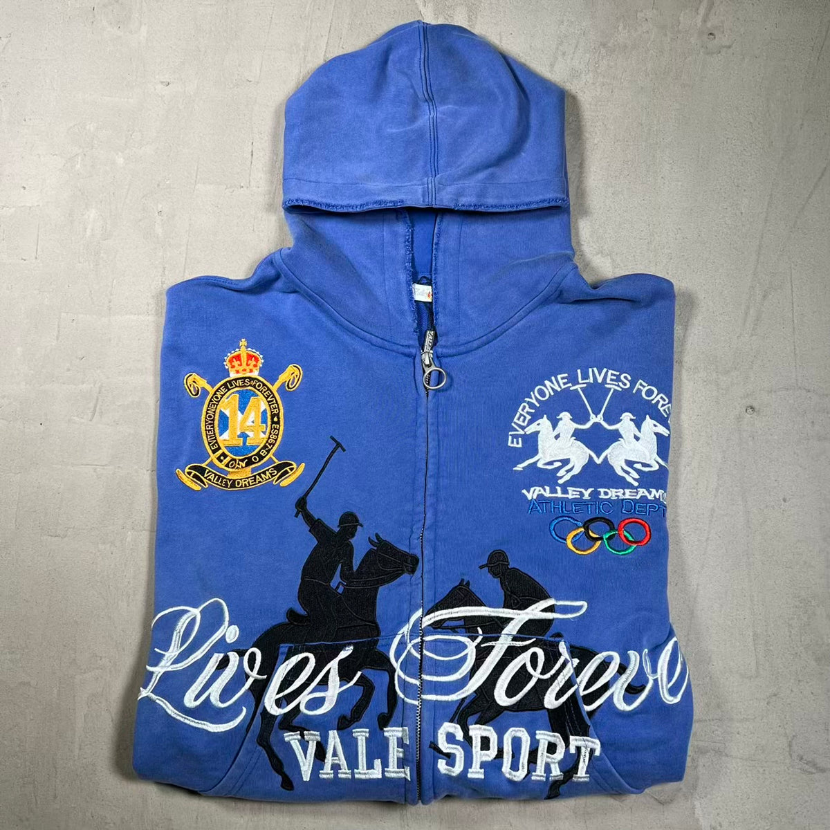 Vale Schwab Blue Zip Up Hoodie Size XL NEW x18510