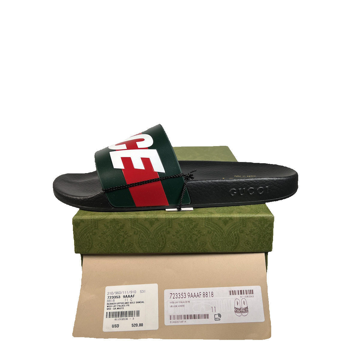 Palace x Gucci Logo Web Slide Sandal Black (2022) Size 11 NEW s22577