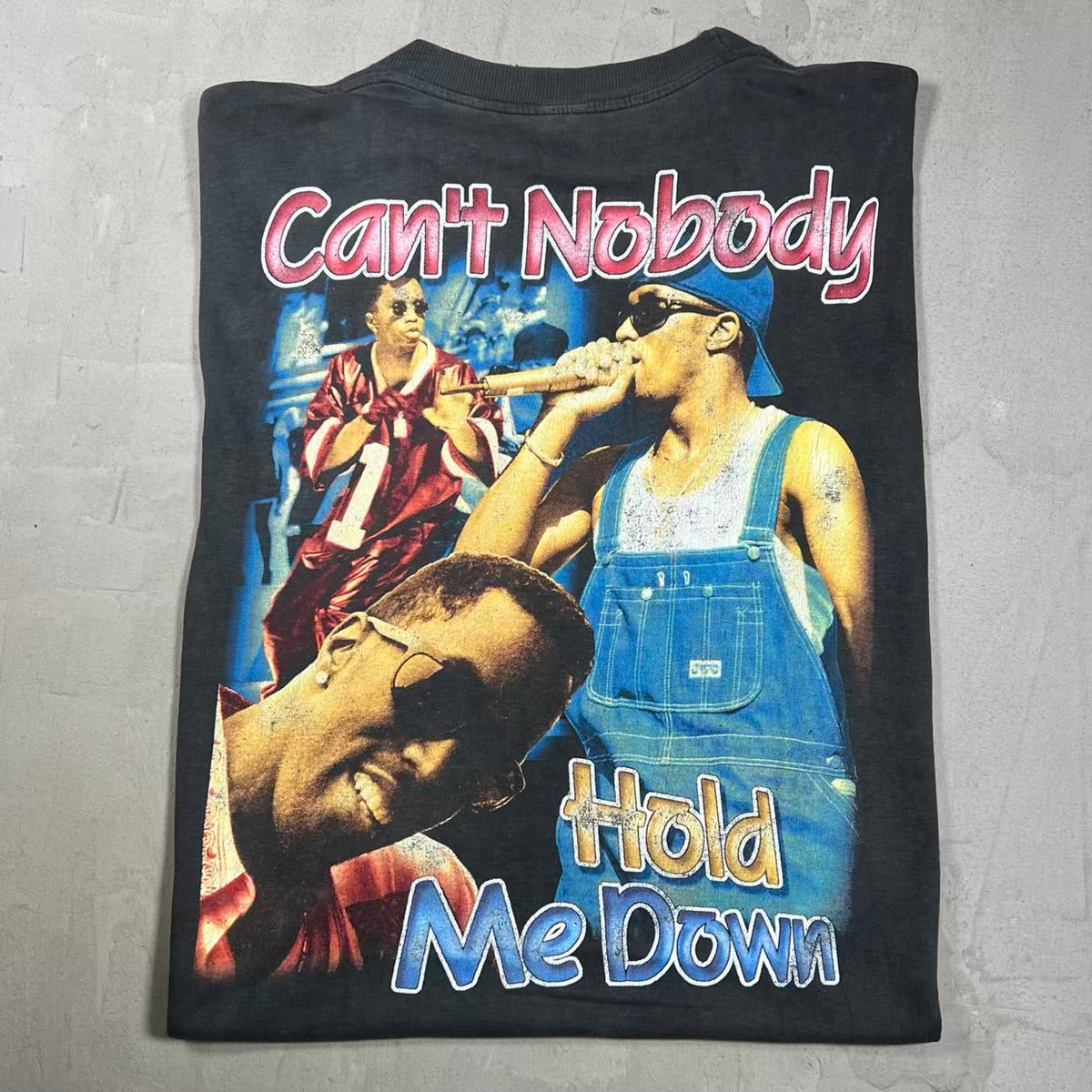 1990s Puff Daddy P Diddy Hold Me Down Rap Style Washed Black Tee Size XL USED v20121