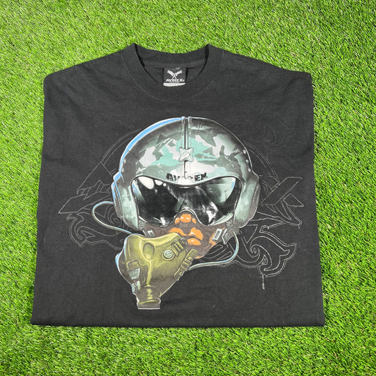 Y2K Avirex Black Fighter Pilot Tee Size XXL USED v17300