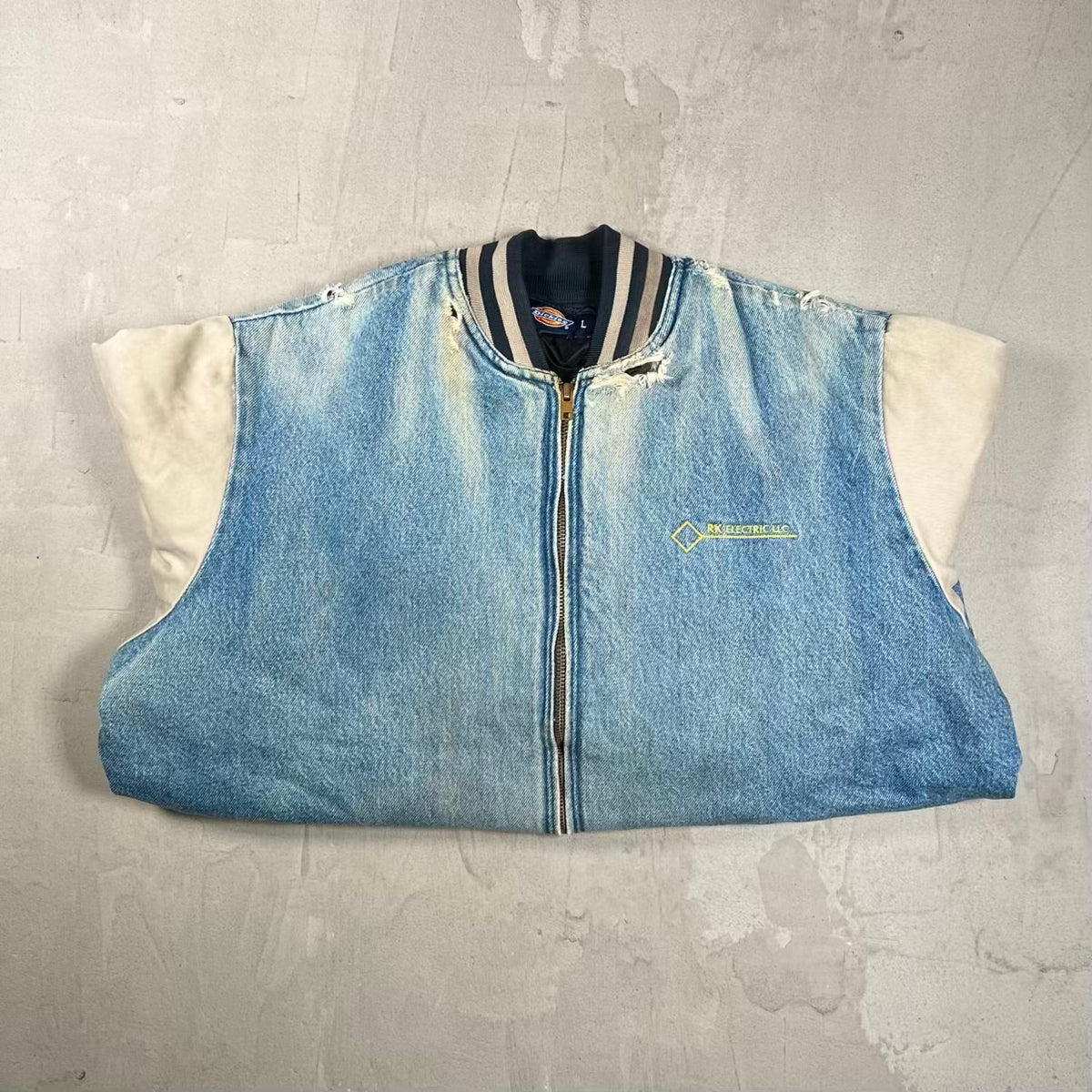 Y2K Dickies RK Electric LLC Blue Denim Jacket Size Large USED v20430