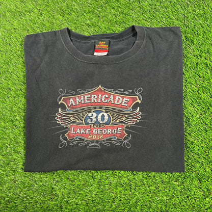 2011 Lake George Americade Black Tee Size XL USED v17150