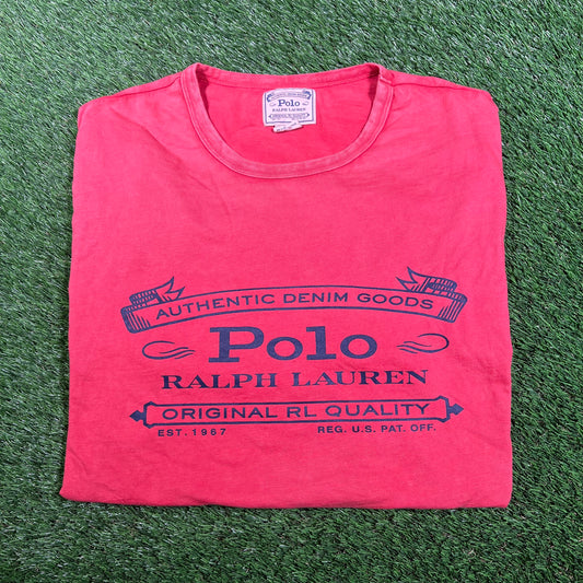 Y2K Polo Ralph Lauren Denim Goods Red Tee Size XXL USED v17780