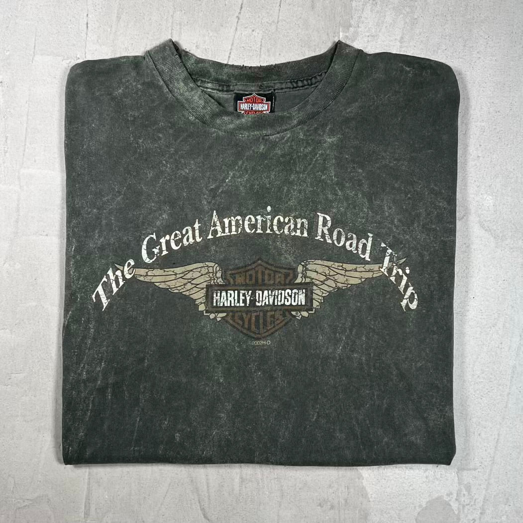 2002 Harley Davidson Green "Road Trip" Tee Size Large USED v20405