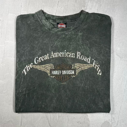 2002 Harley Davidson Green "Road Trip" Tee Size Large USED v20405