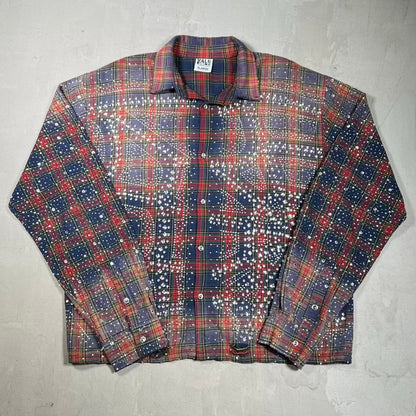 Vale Rhinestone Blue/Red Button Up Flannel Size XL USED x18528