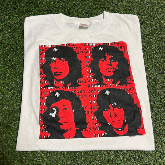 2002 Roling Stones 40th Anniversary White Band Tee Size XL USED v16325