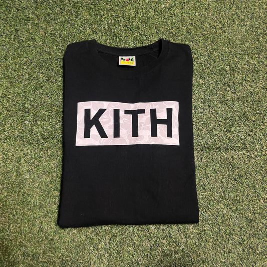 Bape Kith Grey Camo Box Logo Black Tee Size XL USED x13620