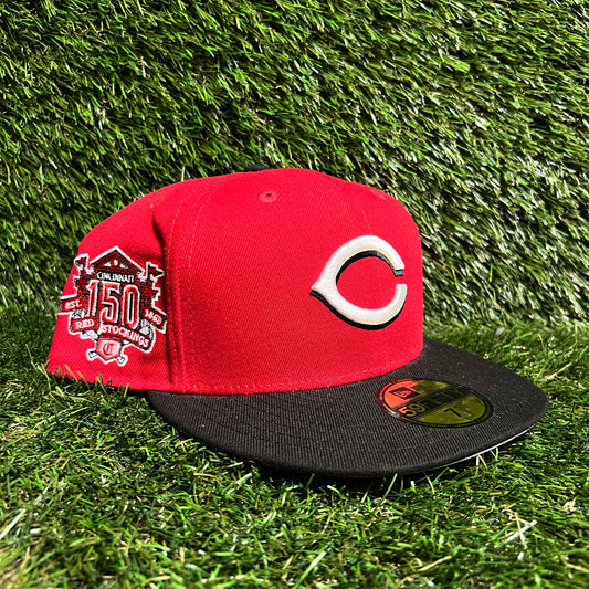 New Era Cincinnati Reds 150 Years Red Hat Size 7 5/8 USED v16154