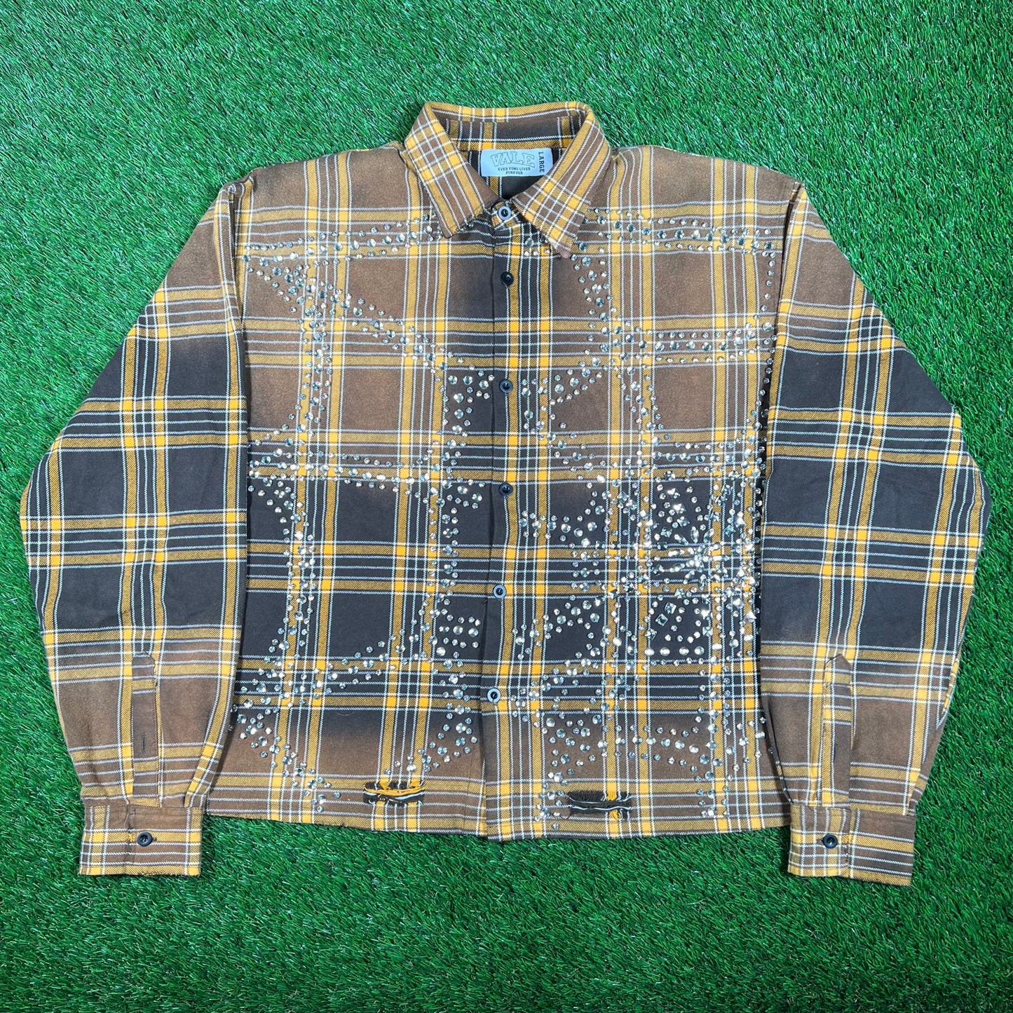 Vale Brown/Black Rhinestone Flannel Size Large USED x15897