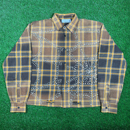 Vale Brown/Black Rhinestone Flannel Size Large USED x15897