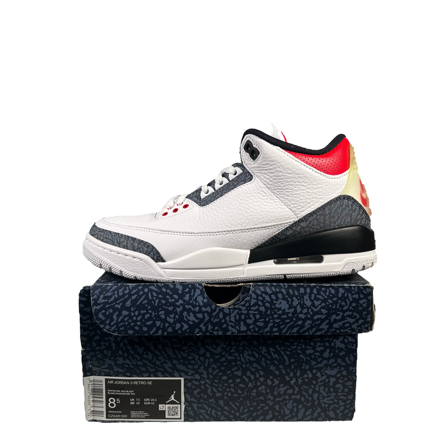 Jordan 3 Fire Red Denim (2020) Suze 8.5 USED s20088