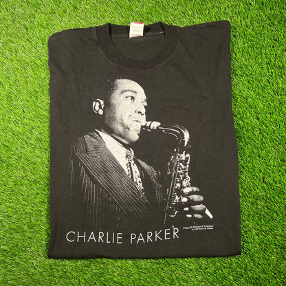 1990 Charlie Parker Photo Black Tee Size XL USED v18737