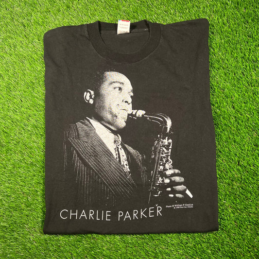 1990 Charlie Parker Photo Black Tee Size XL USED v18737